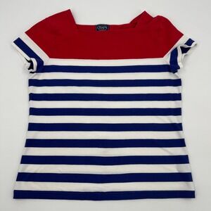 Chaps Striped Top Womens Large Red Navy White Square Neck Short Sleeve Nautical
